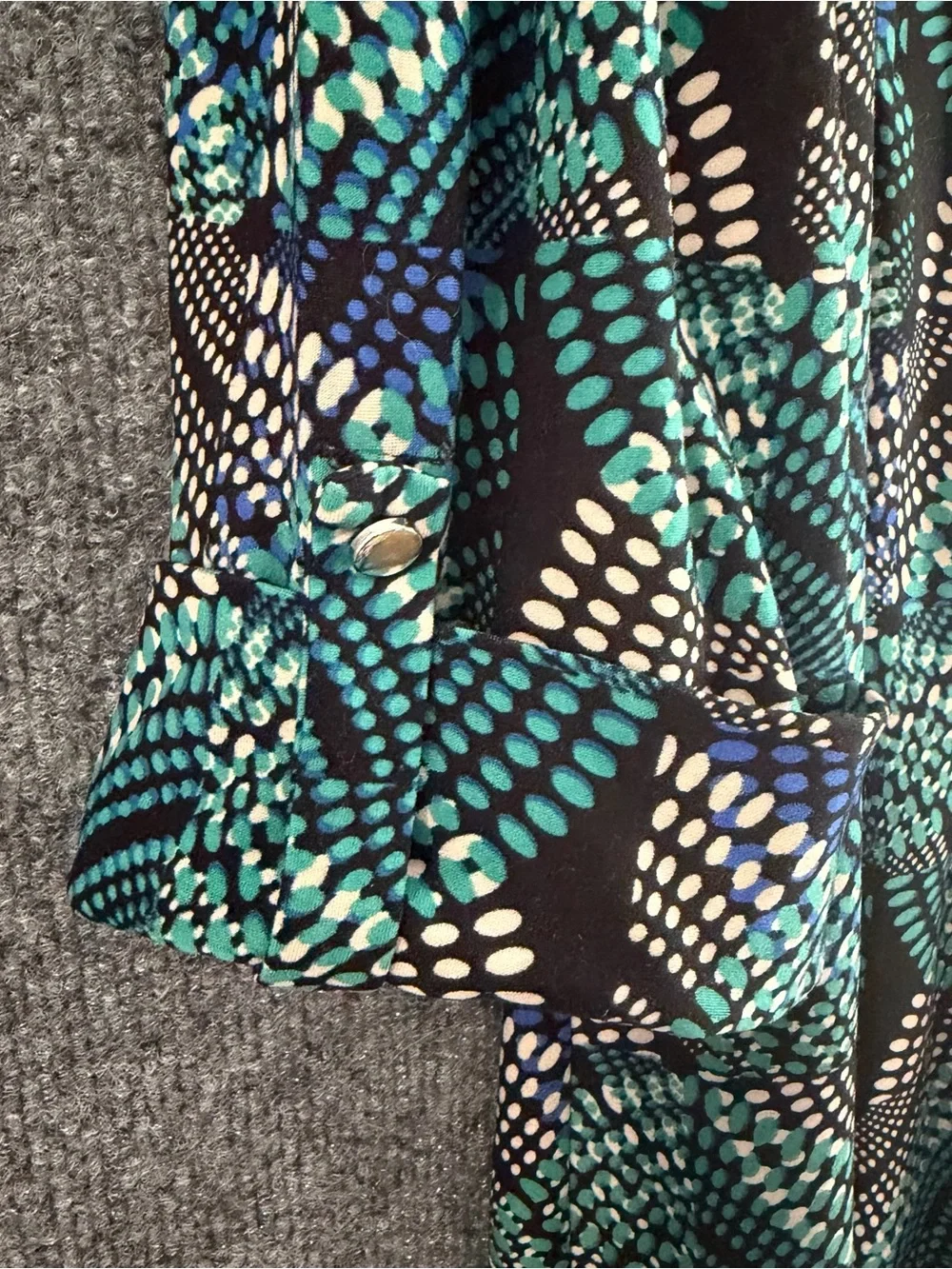 Cocomo Womens 2X Top 3/4 Sleeve Turquoise Geometric V Neck Print Office Casual